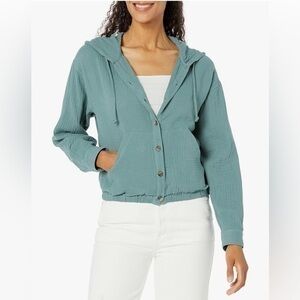 Unionbay Hooded Shirt Jacket Green Long Sleeve Button Front Size M Women’s